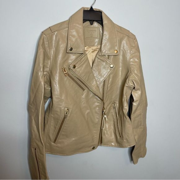 New Blank NYC Natural light Cream color Vegan leather moto jacket gold hardware - Picture 3 of 11